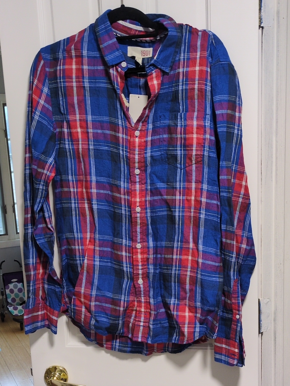 1901 Men’s Red & Blue Plaid Button-Down Shirt